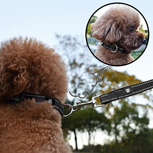 Dog Collar and Leash Set,Reflective Dog Collars with Quick Release Buckle,Adjustable Nylon Pet Collar for Small Medium Large Dogs(Large,Black) - color: Black, size: Large