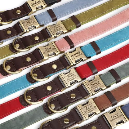 Personalized Dog Collars, Custom PU Leather Dog Collar with Name&Phone Number, Engraved Dog Collar for Small Dogs, Adjustable Durable Collar with Quick Release Metal Buckle, Green,S - color: Green, size: S: Neck 11-15", Width 0.6"