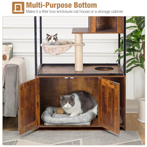 Cat Litter Box Furniture Enclosure 4 Levels Cat Tree Hidden Cabinet with Storage and Scratch,4 Tiers
