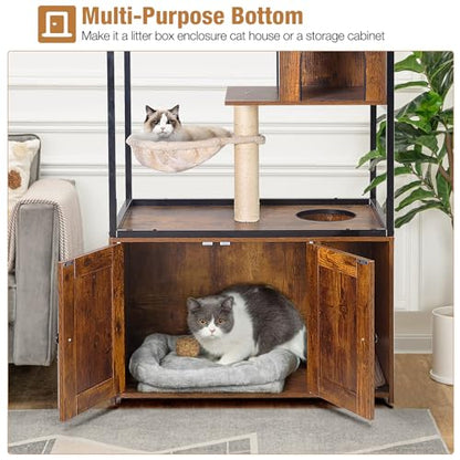 Cat Litter Box Furniture Enclosure 4 Levels Cat Tree Hidden Cabinet with Storage and Scratch,4 Tiers