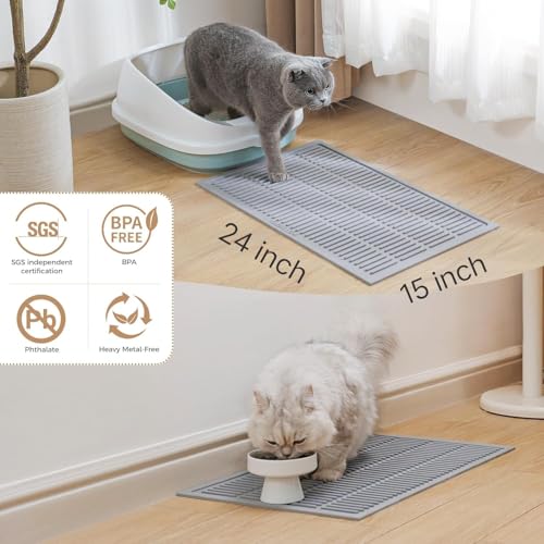 Silicone Cat Litter Mat with Deep Grooves - Waterproof & Easy-Rinse Design Traps Litter to Keep Floors Clean and Save You Cleaning Time - color: Grey, size: Small 24x15 Inch