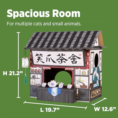 SMILE PAWS Cat Beds for Indoor Cats, Cardboard House with Scratchers, Tea House, Large Sturdy Cat Furniture Condo Cave Tent, Easy to Assemble Pet Toys Accessories Stuffs, Bunny Small Animals - style: Tea House