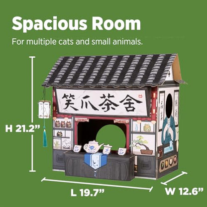 SMILE PAWS Cat Beds for Indoor Cats, Cardboard House with Scratchers, Tea House, Large Sturdy Cat Furniture Condo Cave Tent, Easy to Assemble Pet Toys Accessories Stuffs, Bunny Small Animals - style: Tea House