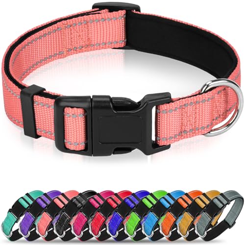 Soft Reflective Dog Collar for Extra Small Dogs, Lightweight Adjustable Puppy Collar with Neoprene Padding, Gentle Nylon for Chihuahua Yorkie,Neon Pink,XS - color: Neon Pink, size: XS: 5/8"x (8"-11.5")