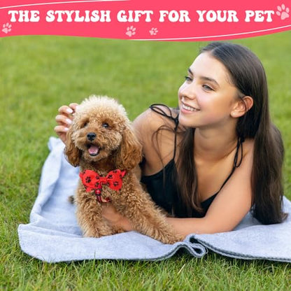 Reginary 100 Pieces Dog Bow Tie Collar Set Include 40 Dog Neckties, and 30 Puppy Bowties, 30 Collar Flowers, Adjustable Pet Ties Grooming for Small Medium Cats Pets Supply(Paw Bone) - style: Paw Bone