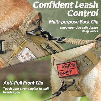 rabbitgoo Tactical Dog Harness Medium Sized, Heavy Duty Pet Harness with Handle, No-Pull Service Vest Medium Breed, Adjustable Military Dog Vest for Training Hunting Walking, Brown, M - color: Brown, size: Medium