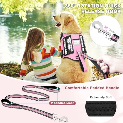 Service Dog Vest Harness and Leash Set+10 Patches,No Pull&Easy Walk Reflective Dog Harness with Soft Padded Handle for Training/Everyday,Fit Small/Medium/Large/Extra-Large Dogs (Pink XL) - color: Pink, size: Extra-large
