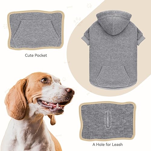Dog Sweaters for Small Dogs,Dog Hoodie Sweater Solid Soft Brushed Fleece Clothes Pet Hoodie Sweatshirt with Pocket(Grey-S) - color: Grey, size: Small