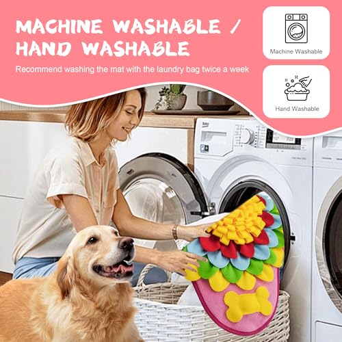 Snuffle Mat for Dogs Pet Treats Feeding for Small Medium Breed Dogs Non-Slip Interactive Dog Puzzle Toys Encourages Natural Foraging Skills - color: Pink Sunflower 20 "x 20"