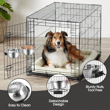 Crate Bowls for Large Dogs, ShineMe Heavy Duty Hanging Dog Bowls for Kennel Cage Crates, No Spill Stainless Steel Dog Crate Water Bowl or Large and Medium Dogs, 56oz, Set of 2 - color: Silver (56oz+56oz)
