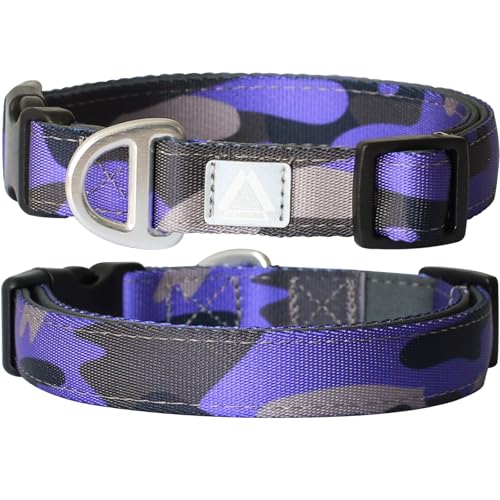 Soft Padded Dog Collar, Neck 12’’-20’’, Adjustable Heavy Duty Collar with 3M Reflective Logo for Medium, Large Dogs, Camo Purple, Medium - color: Camo Purple, size: Medium (Neck 12''–20'')