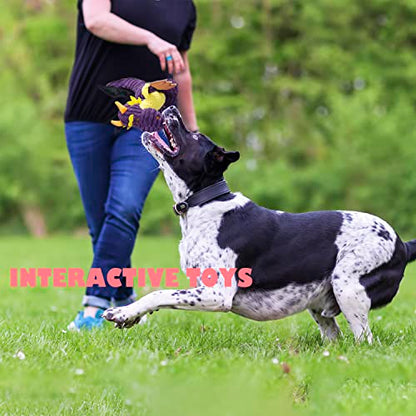 GOOLA Purple Dragon Dog Toy, Plush Squeaky Toy for Large Breeds, Interactive Fun with 5 Squeakers, Chew Toys for Puppies & Adult Dogs - color: Purple,Yellow,Black