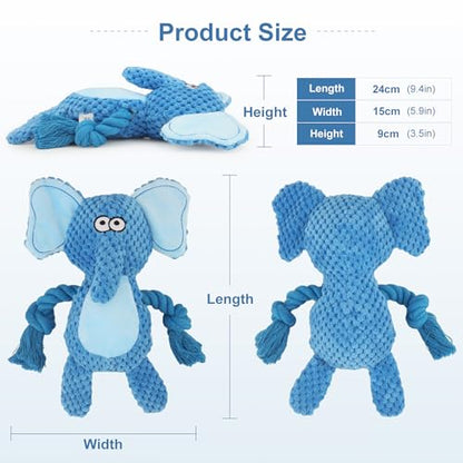 Dog Toys, Dog Squeaker Toys with Crinkle Paper, Stuffed Animal Dog Plush Chewing Toy, Cotton Rope Interactive Toys for Puppy, Small, Middle Dogs (Blue Elephant) - color: Blue