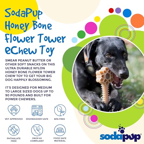 SodaPup Honey Bone Flower Tower – Ultra Durable Dog Chew Toy Made in USA from Non-Toxic, Pet Safe, Food Safe, Nylon Material for Clean Teeth, Fresh Breath, Problem Chewing, Calming Nerves, & More - color: Brown Nylon Flower Tower