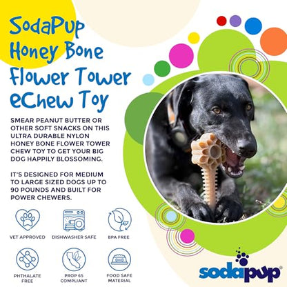 SodaPup Honey Bone Flower Tower – Ultra Durable Dog Chew Toy Made in USA from Non-Toxic, Pet Safe, Food Safe, Nylon Material for Clean Teeth, Fresh Breath, Problem Chewing, Calming Nerves, & More - color: Brown Nylon Flower Tower
