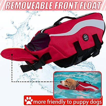 EMUST Dog Life Vests, Adjustable Dog Life Jackets for Small Dogs with Enhanced Buoyancy, Small Swim Vest with Durable Rescue Handle, Red,XS - color: Red, size: XS