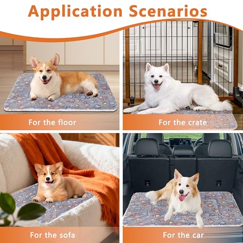 Dog Bed Mat,Soft Dog Kennel Pad with Cute Pattern,Multi-Size Durable & Machine Washable,Pet Pad for Dogs & Cats (Gray Paw, XX-Large) - color: Gray Paw, size: 39.4''L×27.6''W×1.4''Th