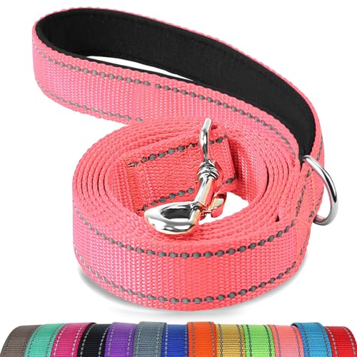 Joytale Dog Leash, 4 FT Double-Sided Reflective, Padded Handle Nylon Heavy Duty Leashes for Small Dogs Walking, Neon Pink - color: Neon Pink, size: 4 ft Narrow
