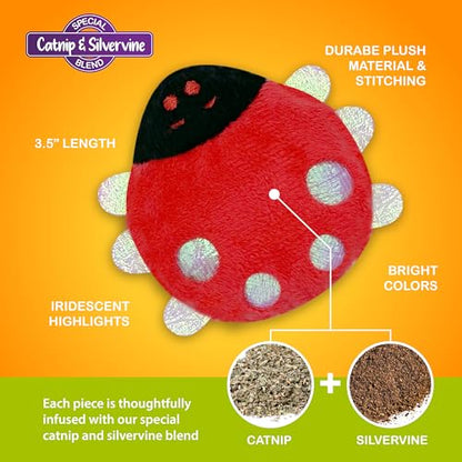 Pounce & Purr® Plush Cat Toys, Catnip & Silvervine Infused, Shiny Iridescent Accents, Interactive Play Toys for Cats & Kittens (Ladybug) - color: Ladybug