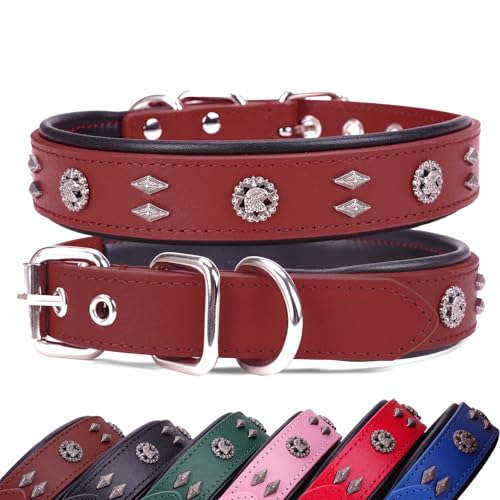 Premium Leather Dog Collar for Medium Dogs - 1.2-Inch Wide Adjustable Soft Handmade Eagle Hardware Ornamental Collar for Large Breeds, Durable & Comfortable - Brown - color: Brown, size: Width 1.2",Neck Size 14.5"-18.5"