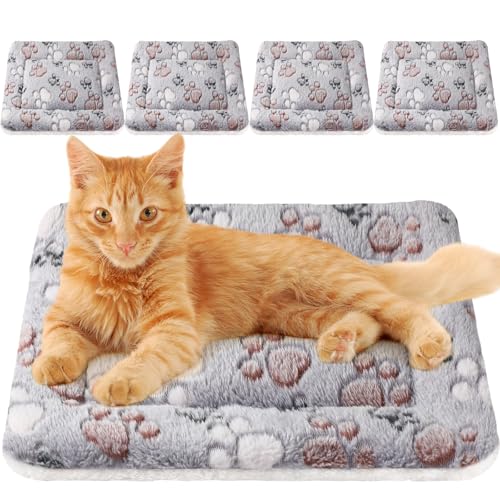 Tuanse 4 Pack Ultra Soft Dog Cat Bed Mat Small Animal Guinea Pig Bed with Cute Print Reversible Fleece Dog Crate Kennel Pad Cozy Washable Thickened Hamster Pet Beds Mat(21 x14 Inches,Light Gray) - color: Light Gray, size: 21 x 14 Inches