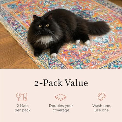 Lovewag Pets Washable Cat Litter Mat 2 PCs - Keep Litter Off Your Floors, Gentle on Paws, 36x48 Inches Large Size, Waterproof Non-Slip Reusable Compatible with Cat Box (Indigo Garden) - color: Indigo Garden, size: 36x48 inches (Pack of 2)