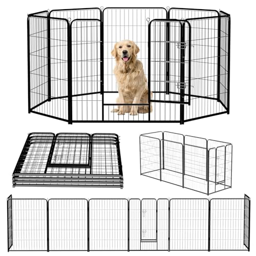 NEWBULIG Dog Playpen 8 Panels 40" Height Foldable Heavy Duty Metal Dog Exercise Playpen Puppy Fence for Indoor Outdoor Yard - color: Jet Black, size: 40IN