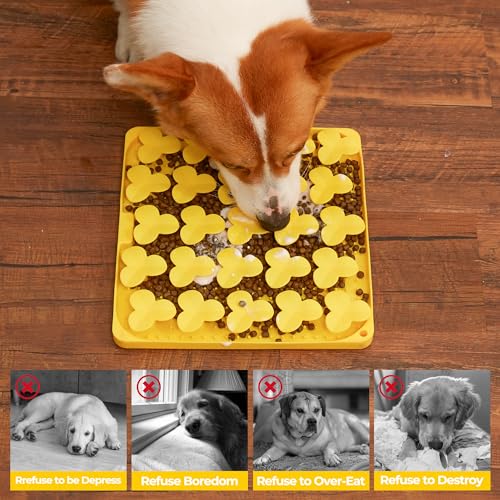 Puzzle Feeder Snuffle Mat for Dogs, Lick Mat to Slow Down Eating, Puzzle Toys for Large and Medium Breed Dogs, Silicone Bowls for Dry, Wet, Raw Food, Yellow - color: Yellow