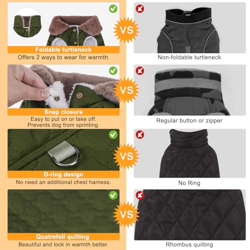 BEAUTYZOO Winter Dog Coat with Harness Built in, Warm Dog Puffer Jacket Vest Padded Fleece Cold Weather Coats Windproof Waterproof Snow Jackets Clothes for Small Medium Puppy, Green L - color: Army Green, size: L (Back: 17",Chest: 26")