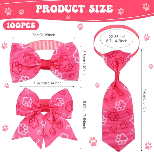 Reginary 100 Pieces Dog Bow Tie Collar Set Include 40 Dog Neckties, and 30 Puppy Bowties, 30 Collar Flowers, Adjustable Pet Ties Grooming for Small Medium Cats Pets Supply(Paw Bone) - style: Paw Bone