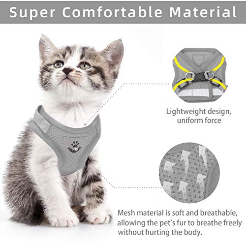 Cat & Dog Vest Harness - All Weather Mesh, Reflective Strap, Step-in Adjustable for Small Cats & Dogs (Gray, S) - color: Gray, size: Small (Chest: 11"-13")