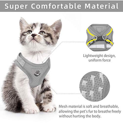 Cat & Dog Vest Harness - All Weather Mesh, Reflective Strap, Step-in Adjustable for Small Cats & Dogs (Gray, S) - color: Gray, size: Small (Chest: 11"-13")
