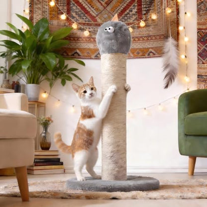 Cat Scratching Post 22'', Scratching Post with Extra Wide 12" Heavy Duty Base for Indoor Kitty, Scratching Post with Natural Sisal & Velvet Fabric for Small, Medium Cat, Grey - color: Grey