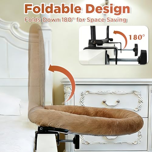 IPOW Heavy Duty Steel Frame 180°Rotating Cat Bedside Bed Semi-Circular Cat Bed for Bedside, Soft Faux Rabbit Fur Material, Suitable for Various Desktops-Maximum Hold Up to 40lb - color: brown