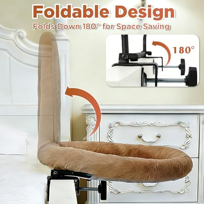 IPOW Heavy Duty Steel Frame 180°Rotating Cat Bedside Bed Semi-Circular Cat Bed for Bedside, Soft Faux Rabbit Fur Material, Suitable for Various Desktops-Maximum Hold Up to 40lb - color: brown