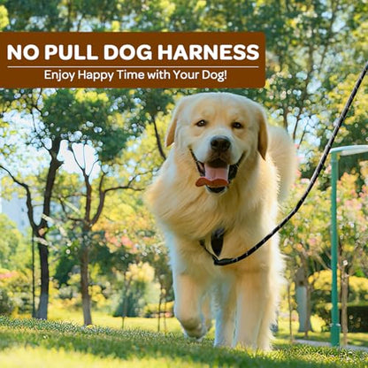 Plaid Dog Harness for Medium Dogs, Reflective No Pull Adjustable Pet Vest with Front Clip, Leash, Easy Control Handle and Seat Belt, Beige&White, M - color: Beige & White, size: Medium