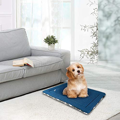 KROSER Fancy Dog Crate Pad - Reversible (Cool & Warm), Machine Washable, Suitable for Small to XXX-Large Dogs, Grey, Navy, Star Pattern - size: Medium