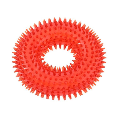 Squeaky Spiky Dog Ring Toy for Teeth Cleaning & Gum Massage 4.9 Inch Medium Large Dogs Red | Spiny TPR Rubber Chew Toy for Fetch Play Interactive Bouncy Dental Ring Durable BPA Free Nontoxic Floats - size: Red Ring - 1 Pack