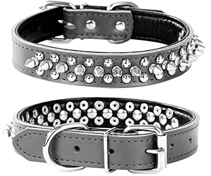 Spiked Studded Dog Collar, Soft Genuine Leather Dog Collar, Adjustable Dog Collars for Small Medium Large Dogs Breeds Pit Bull (S fit Neck 10.5-13", Black2) - color: Black2, size: S fit Neck 10.5-13"