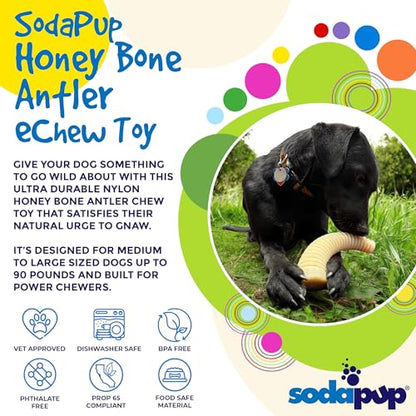 SodaPup Honey Bone Antler – Ultra Durable Dog Chew Toy Made in USA from Non-Toxic, Pet Safe, Food Safe, Nylon Material for Clean Teeth, Fresh Breath, Problem Chewing, Calming Nerves, & More - color: Honey Nylon Bone Antler Brown