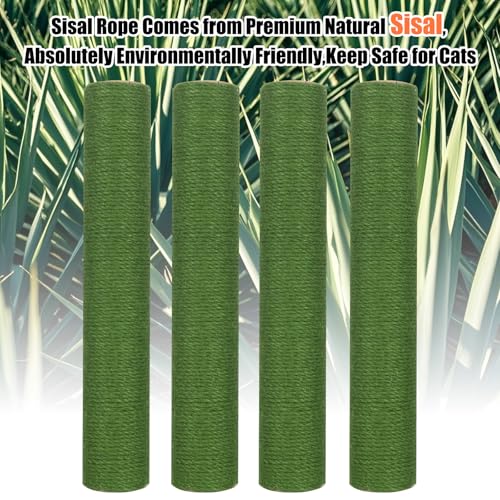 PowerKing Natural Sisal Replacement Scratching Post, 15.7'' 2 Pieces M8 Cat Scratch Post Refill Pole Parts for Refurbishment, Include Screws (Green) - color: Green, size: 15.7''+15.7'' (2.67''Thick)