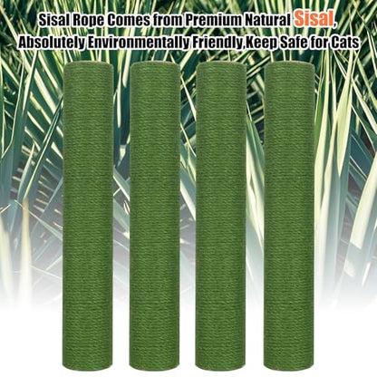 PowerKing Natural Sisal Replacement Scratching Post, 15.7'' 2 Pieces M8 Cat Scratch Post Refill Pole Parts for Refurbishment, Include Screws (Green) - color: Green, size: 15.7''+15.7'' (2.67''Thick)