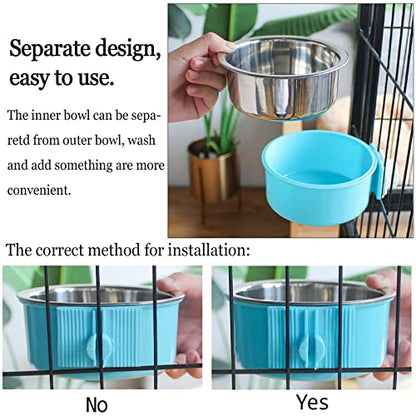 kathson Crate Dog Bowl, Removable Stainless Steel Hanging Pet Cage Bowl Food & Water Feeder Coop Cup for Cat, Puppy, Birds, Rats, Guinea Pigs 4pcs(2×Blue,1×Pink,1×Green) - color: 2×Blue, 1×Pink, 1×Green, size: 4 PCS