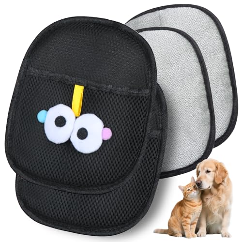 Pet Hair Removal Glove for Cats & Dogs 2PCS, Reusable and Washable Pet Hair Remover Tool for Clothing, Couch, Carpet, Car Seat - color: Black Pet Removal Gloves 2PCS