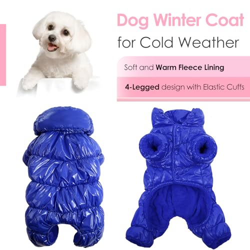 AOFITEE Dog Coat, Dog Winter Jacket, Fullbody Dogs Winter Coat Snowsuit, Waterproof Pet Puffer Jacket Snow Suit with Legs, Pet Fleece Vest, Cold Weather Coats for Small Dogs, Blue L - color: Blue, size: Large