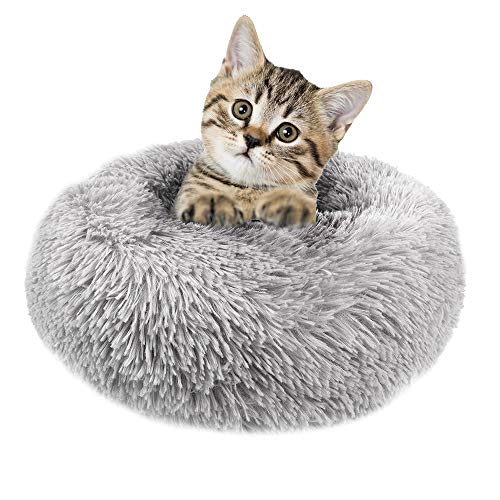 otoez Kitten Puppy Bed Extra Small XS Round Dog Cat Beds Anti Anxiety Plush Pet Calming Donut Bed with Non-Slip Waterproof Bottom, Washable (15.7", Light Grey) - color: Light Grey, size: 15.7"