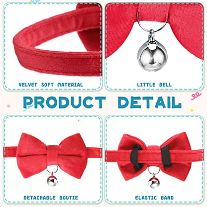 Yahenda 10 Pieces Cat Bowtie Collars with Bell Solid Colors Kitten Bow Breakaway Cat Bowtie for Boys Girls Adjustable Pet Collar with Safety Buckle Kitten Puppy Pet Accessories