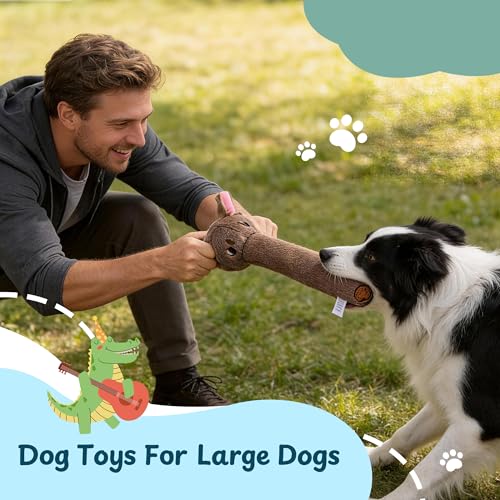 Nocciola Dog Squeak Toys 2pcs, Dog Toys to Keep Them Busy for Aggressive Chewers, Hide and Seek Crinkle Dog Toy for Large Dogs, Long Face Wild Animals Playground Series - style: Wolf, Crocodile