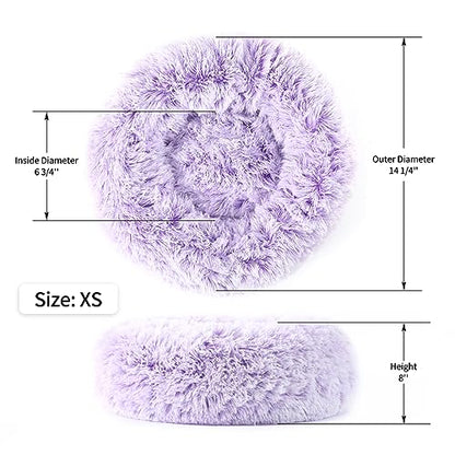 Calming Donut Dog Bed for Small to Medium Dogs & Cats - Plush Faux Fur Anti-Anxiety Pet Bed with Machine Washable Cover & Non-Slip Base - color: Gradient Purple, size: X-Small 15.7''