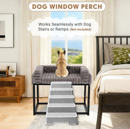 Beside Dog Bed,Adjustable Height Dog Bunk Beds,27.5''x 18''Metal Dogs Bed Frame with Washable Removable Corduroy Cover,Memory Foam Pet Bed with Sides,Medium - size: Medium